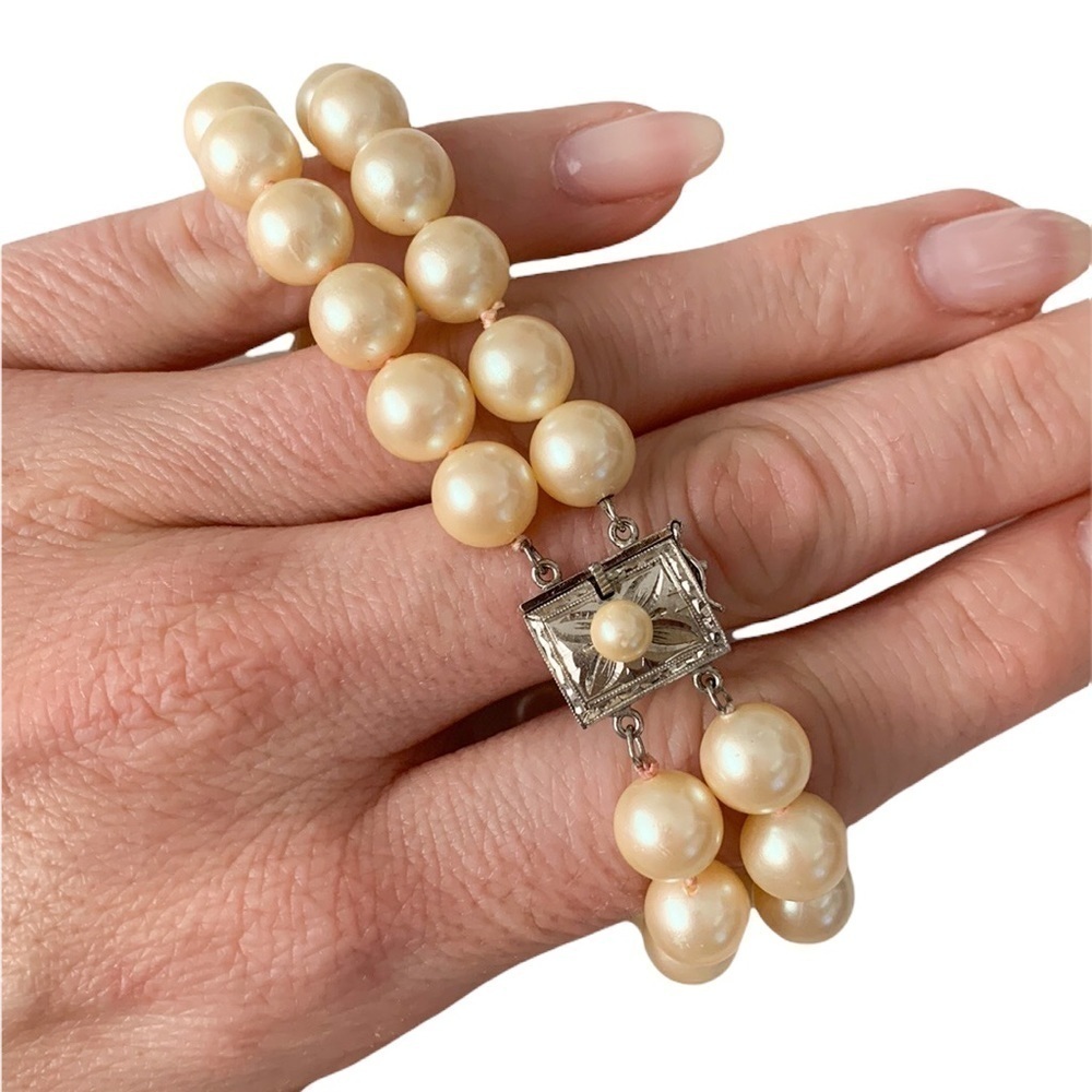 Silver Double Strand Japanese Akoya Pearl Bracelet